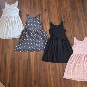 (4) H&M Girl's Sleeveless Summer Dresses Lot Polka Dot Gray Black Pink